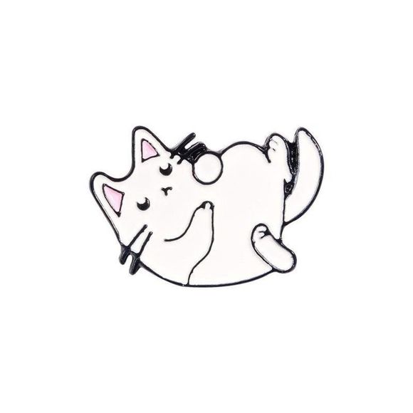 White Cat- Fat Cat -Lazy Cat- Metal Enamel Jacket Lapel Backpack Pins Badges Set - Picture 5 of 5